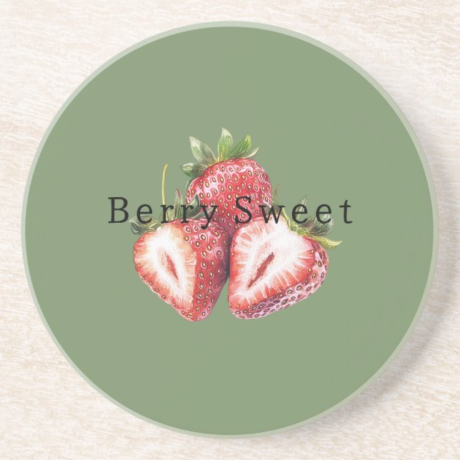 Olive Green Strawberries Berry Sweet   Coaster (Front)