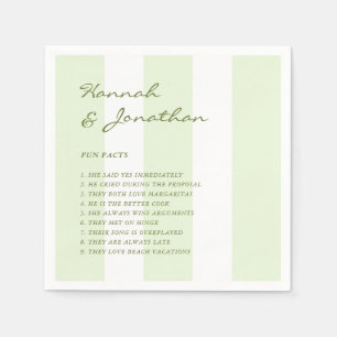 Olive Green Stripe FUN FACTS Wedding Napkin