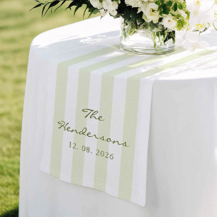 Olive Green Stripe Wedding Medium Table Runner