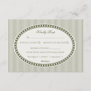 Olive Green Striped Harlequin Pattern Wedding RSVP Enclosure Card