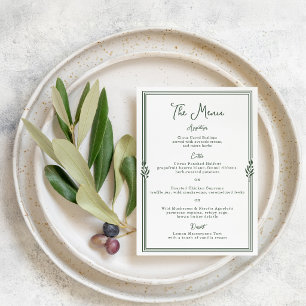 Olive Green Striped Old Money Wedding Menu Card