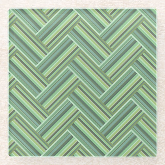 Olive green stripes double weave glass coaster (Front)