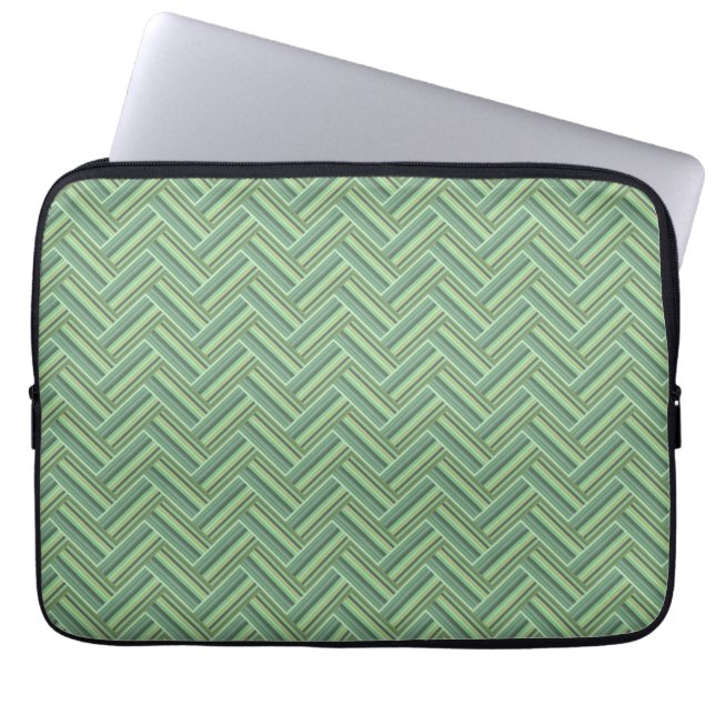 Olive green stripes double weave laptop sleeve (Front)