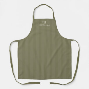 Olive Green Stripes Monogram Wedding Apron