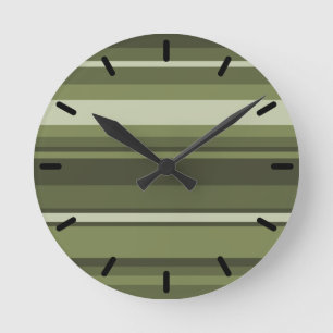Olive green stripes round clock