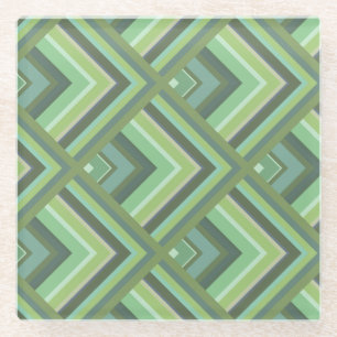 Olive green stripes scale pattern glass coaster