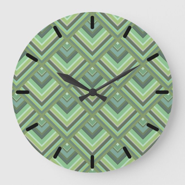 Olive green stripes scale pattern large clock (Front)