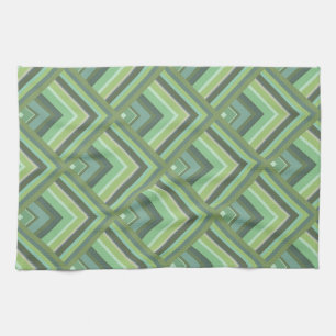 Olive green stripes scale pattern tea towel