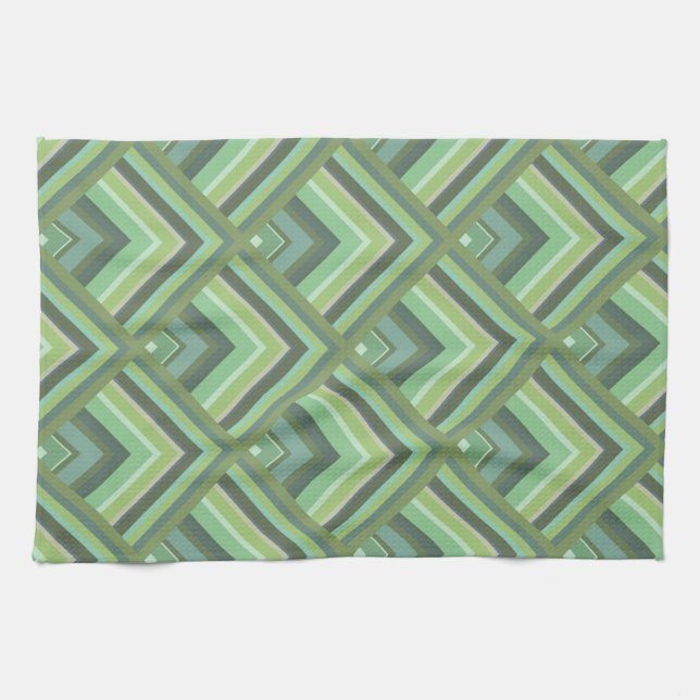 Olive green stripes scale pattern tea towel (Horizontal)