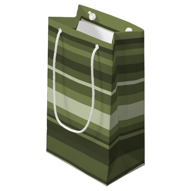 Olive green stripes small gift bag (Front Angled)