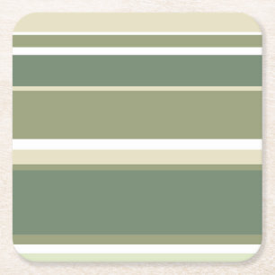 Olive green stripes square paper coaster