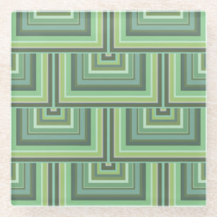 Olive green stripes square scales pattern glass coaster