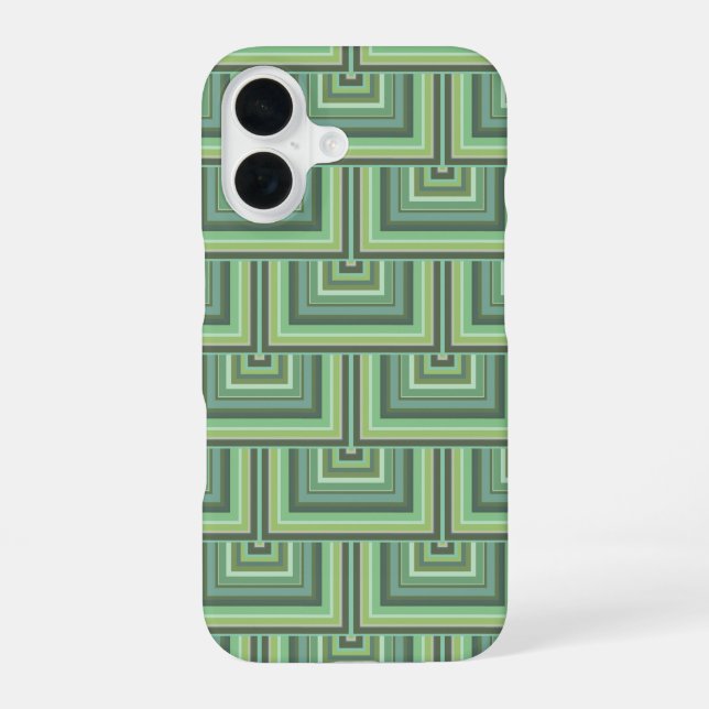 Olive green stripes square scales pattern iPhone 16 case (Back)