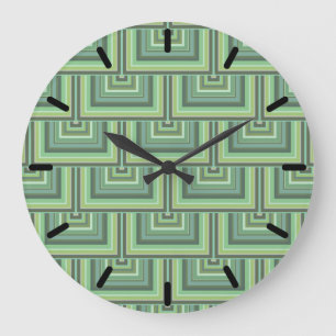 Olive green stripes square scales pattern large clock