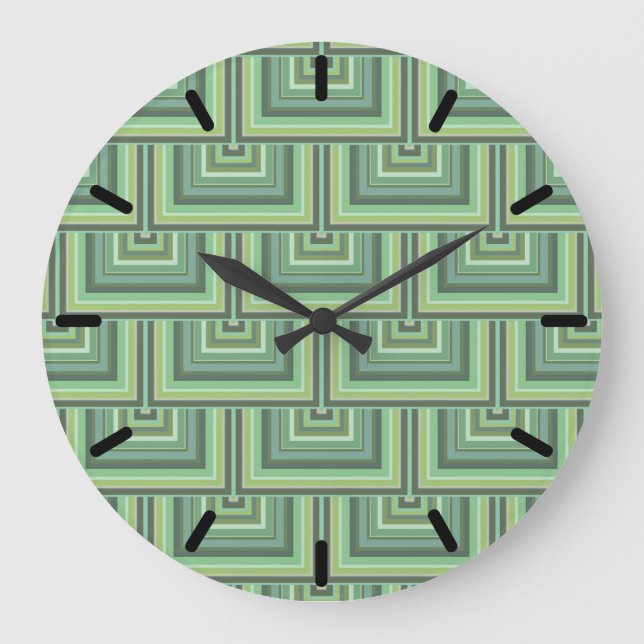 Olive green stripes square scales pattern large clock (Front)