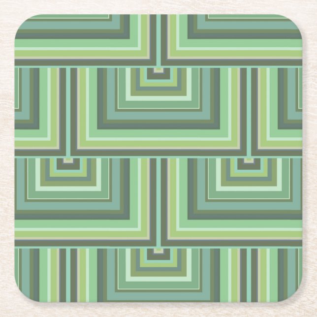 Olive green stripes square scales pattern paper coaster (Front)