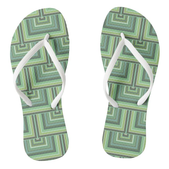 Olive green stripes square scales pattern thongs (Footbed)