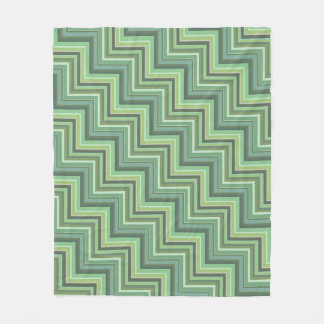 Olive green stripes stairs pattern fleece blanket (Front)