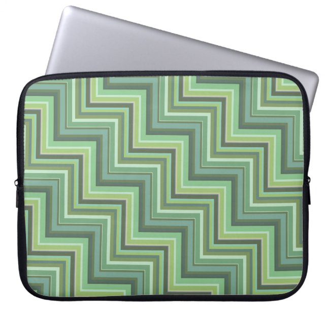 Olive green stripes stairs pattern laptop sleeve (Front)