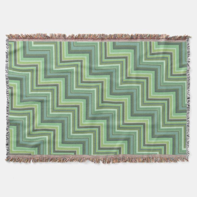 Olive green stripes stairs pattern throw blanket (Front)