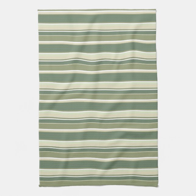 Olive green stripes tea towel (Vertical)