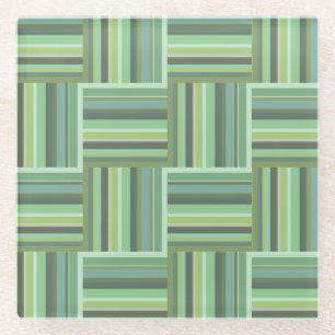 Olive green stripes weave pattern glass coaster