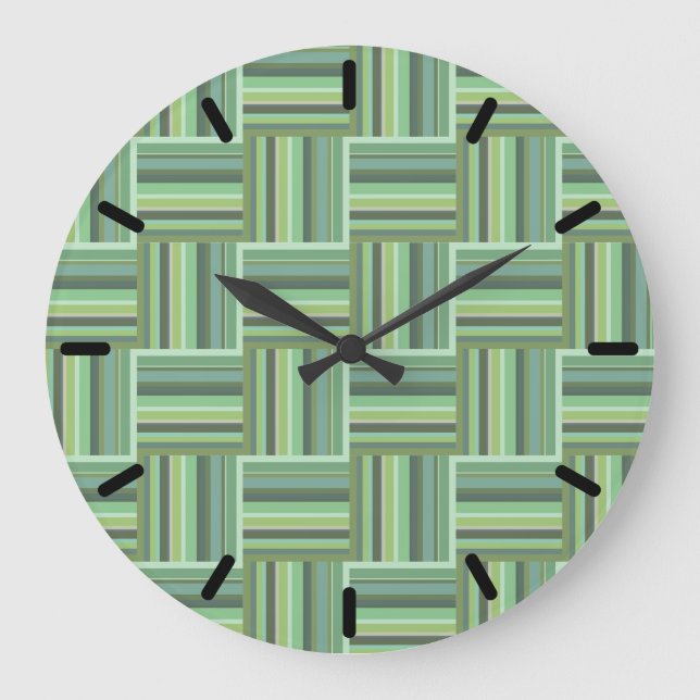 Olive green stripes weave pattern large clock (Front)