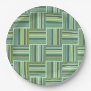 Olive green stripes weave pattern paper plate