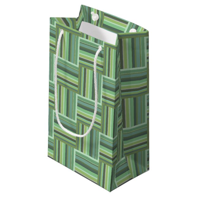 Olive green stripes weave pattern small gift bag (Front Angled)