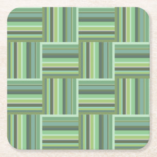 Olive green stripes weave pattern square paper coaster