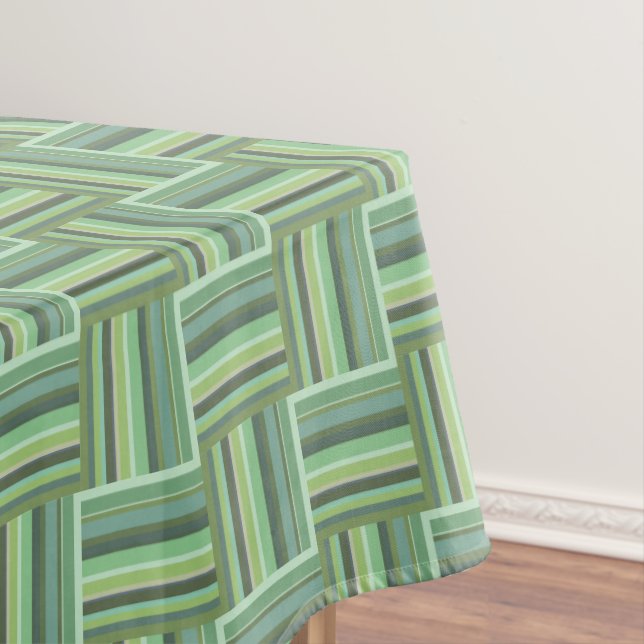 Olive green stripes weave pattern tablecloth (In Situ)