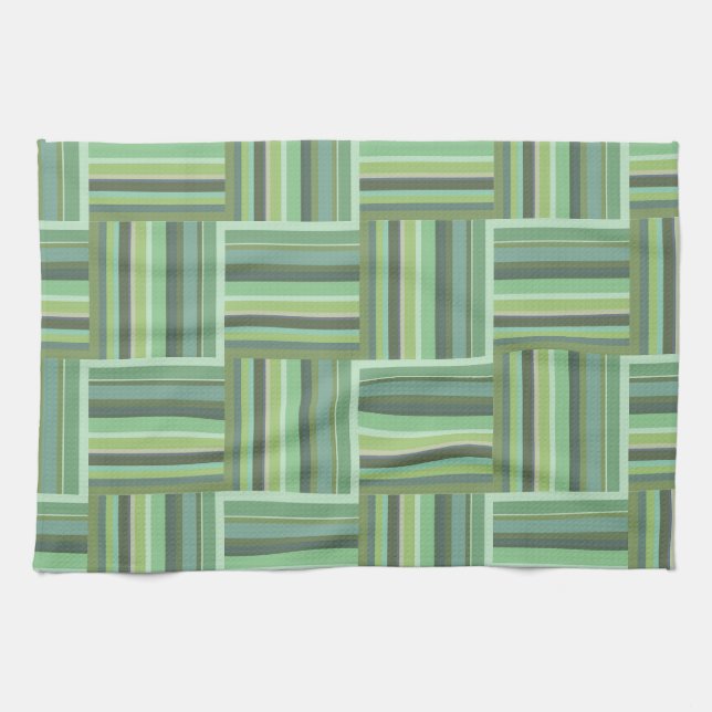 Olive green stripes weave pattern tea towel (Horizontal)
