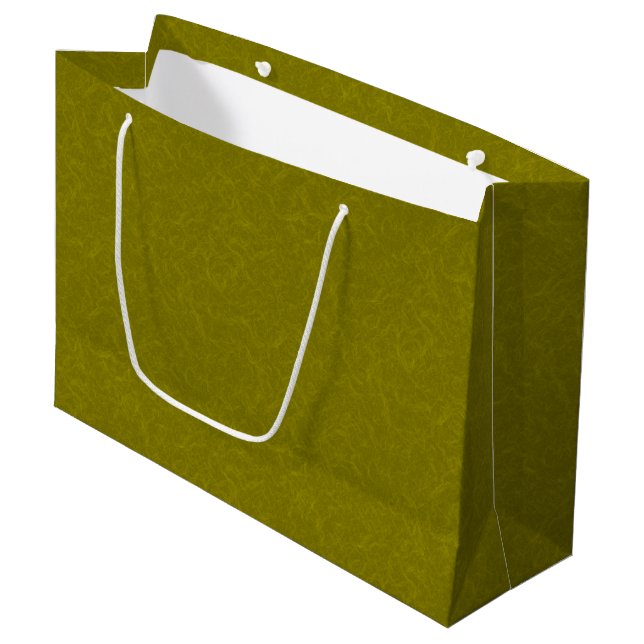 Olive green surface with subtle swirling pattern large gift bag (Front Angled)