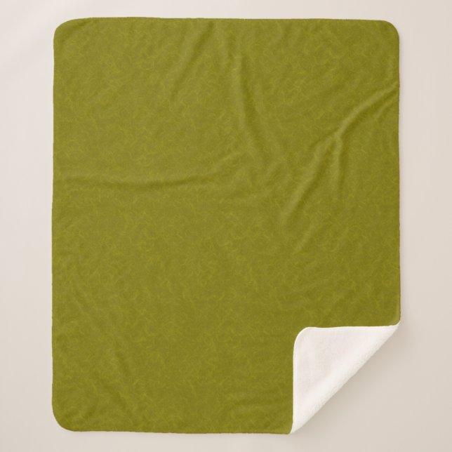 Olive green surface with subtle swirling pattern sherpa blanket (Front)