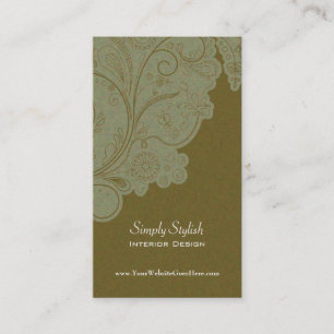 Olive green swirls interior designer business card