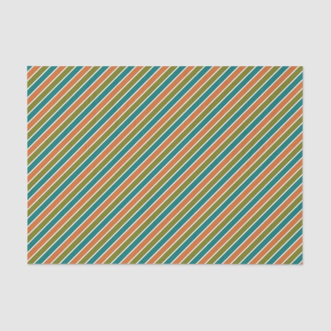 Olive Green, Teal and Orange Striped Tissue Paper (Front)