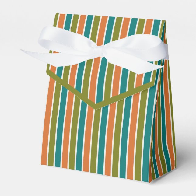 Olive green, Teal, Orange Striped Favour Box (Front Side)