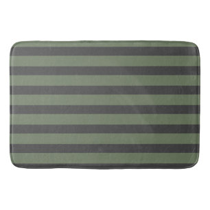 Olive Green Tick Striped Modern Bath Mat