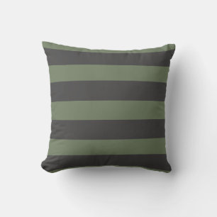 Olive Green Tick Striped Modern Cushion