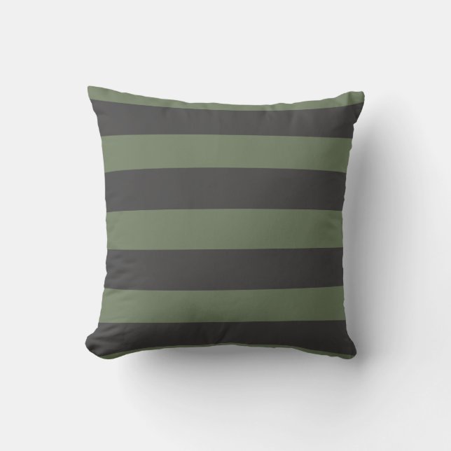 Olive Green Tick Striped Modern Cushion (Front)