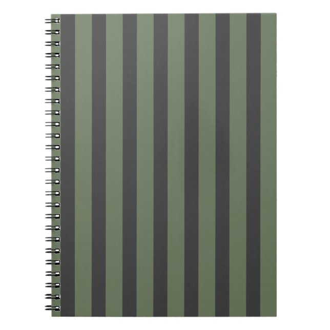 Olive Green Tick Striped Modern Notebook (Front)
