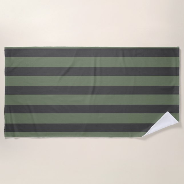 Olive Green Tick Striped Shower Curtain Beach Towel (Front)