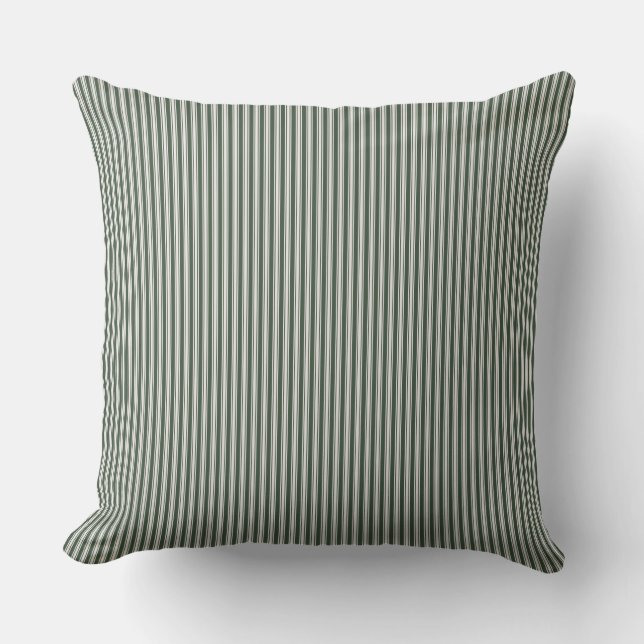 Olive Green Ticking Stripe Cushion (Front)