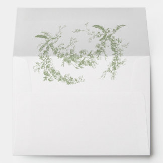 Olive Green Toile de Jouy Wedding Envelope