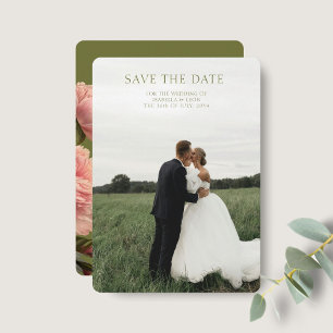 Olive Green   Trendy Vintage Rose Save the Date Invitation