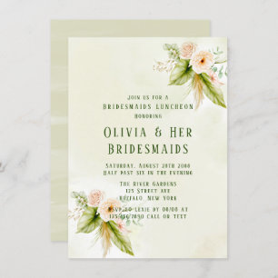 Olive Green Tropical Florals Bridesmaids Luncheon Invitation