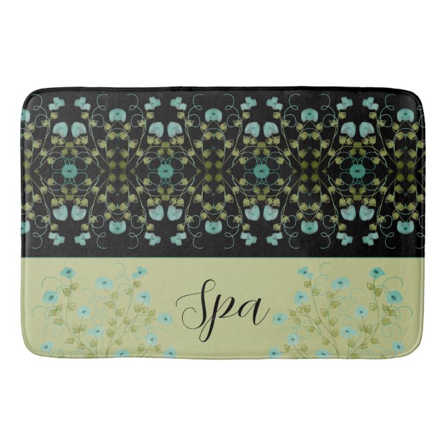 Olive Green Turquoise And Black Bath Mat (Front)