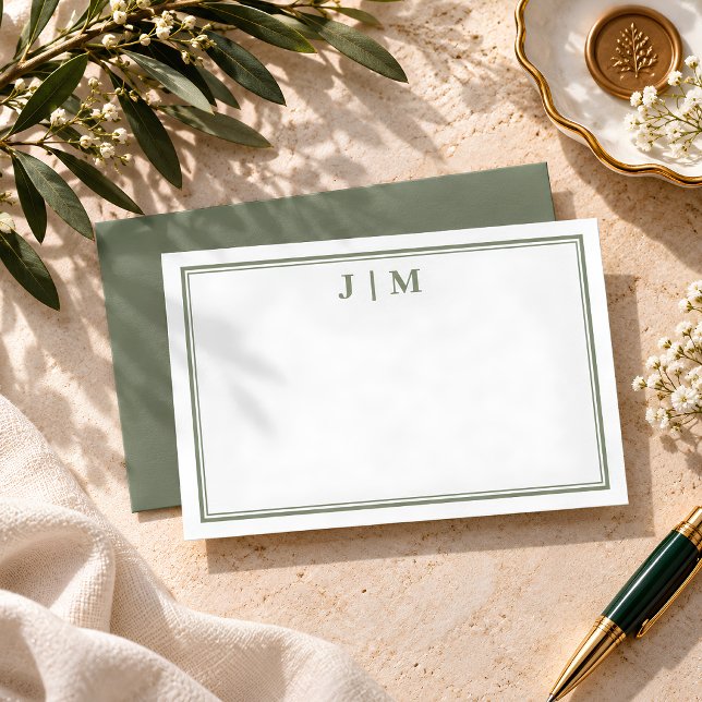 Olive Green Two Border Monogram Card (Creator Uploaded)