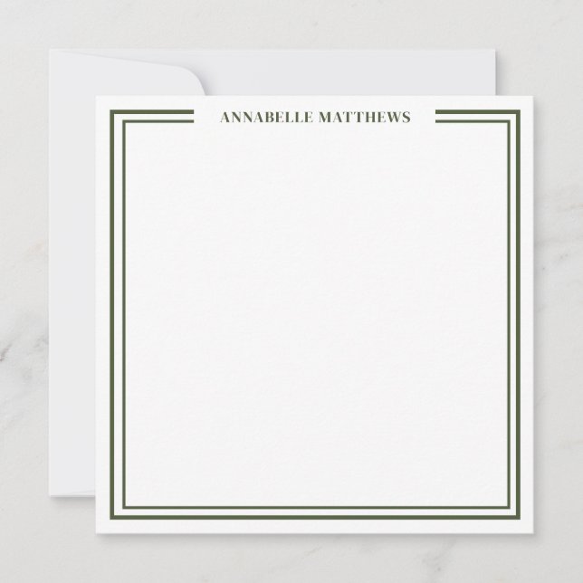 Olive Green Two Border Name Monogram Square Card (Front)