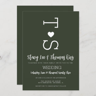 Olive Green Typography Heart Wedding  Invitation